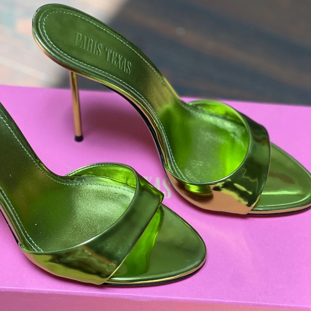 Paris Texas LIDIA MULES in mirror leather acid